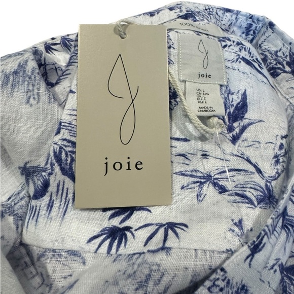 NWT Joie Blue & White Floral Sleeveless Hawaiian tropical print linen top Large - Picture 4 of 7